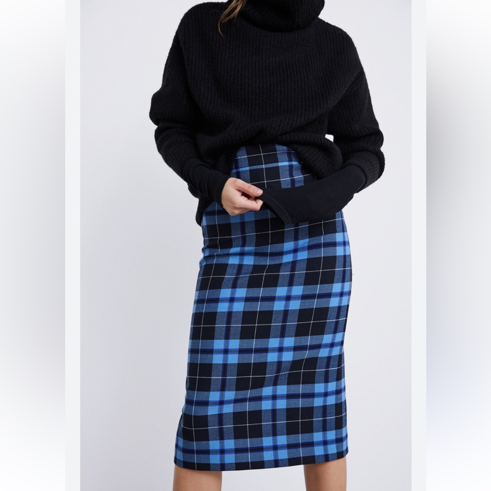 Zara Blue Plaid Pencil Skirt